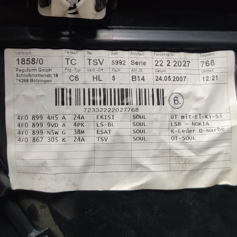 Карта дверна Audi A6 C6 (04-11) 2.0 TDI задня ліва 4f0867305