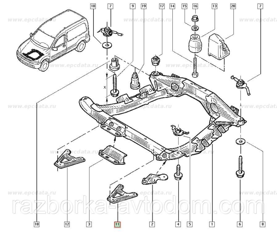 Кронштейн кріплення передньої балки ліве Renault Kangoo (97-08) OE:7700307358